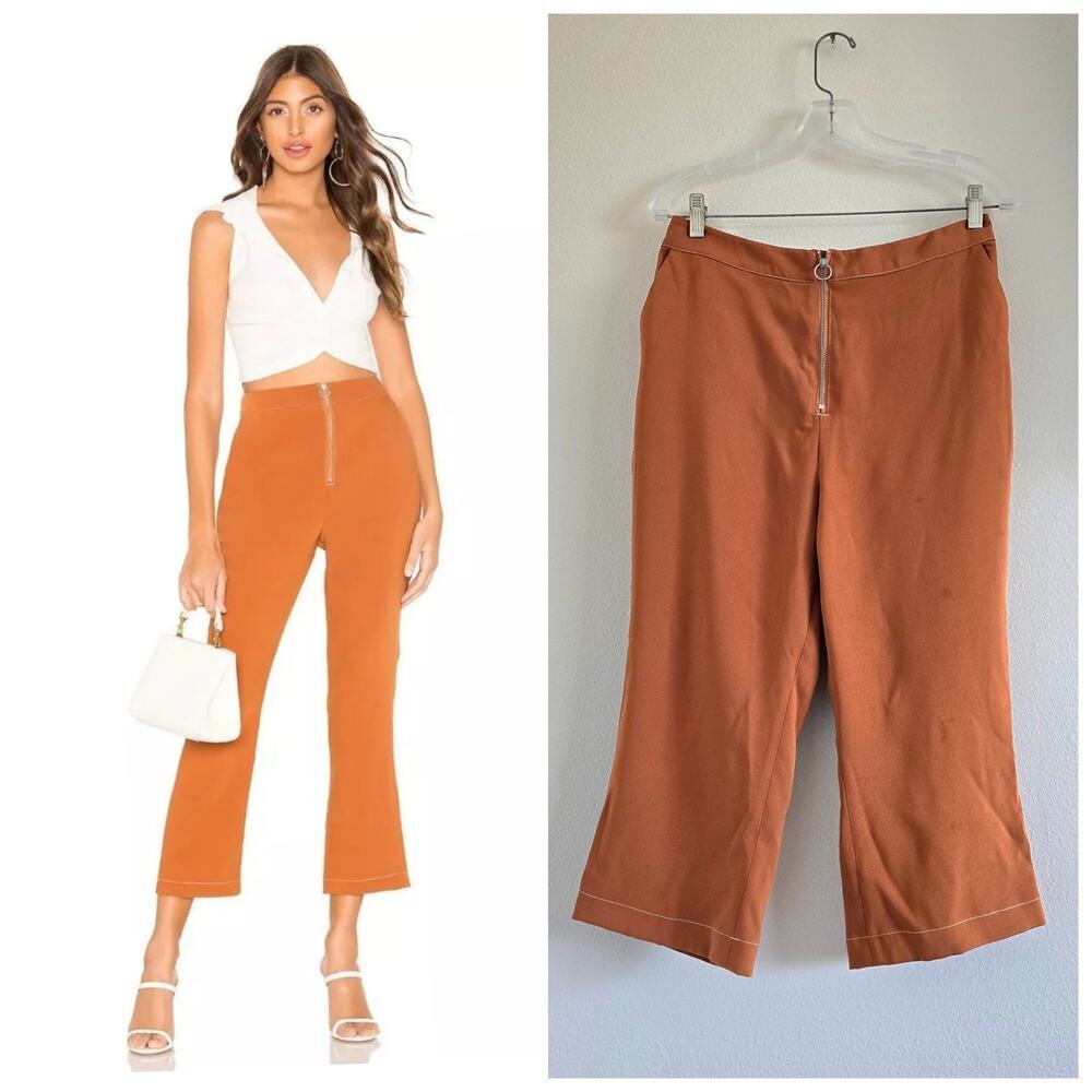 Tularosa High Waisted Front Zip Cropped Pants Rust Orange Brown M